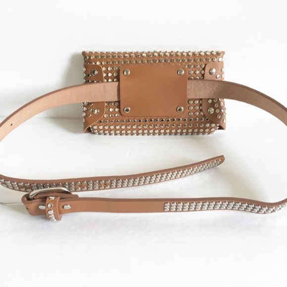 Brown Fanny Pack Waist Bag Studded Faux Leather - Picture 5 of 8